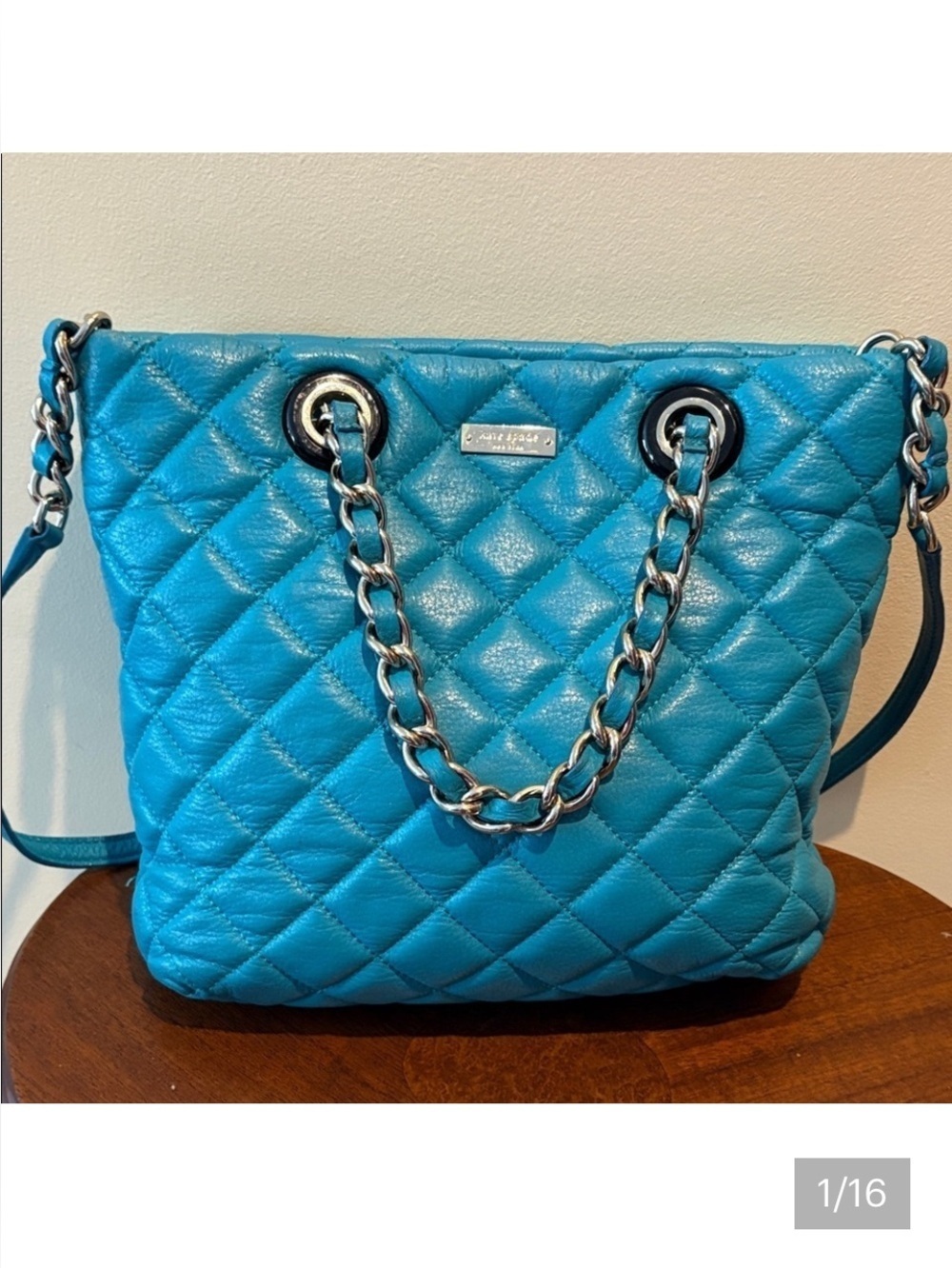 Kate Spade  satchel Crossbody bag Quilted leather Turquoise braided Chain Strap